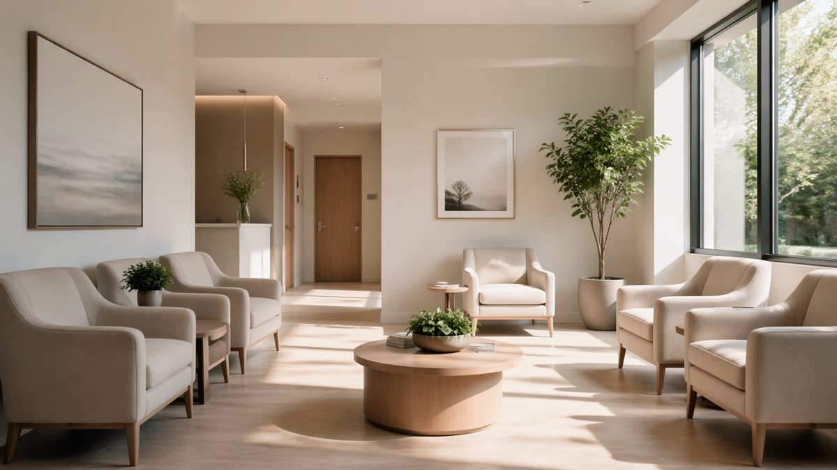 Sala de espera moderna y luminosa en centro sanitario